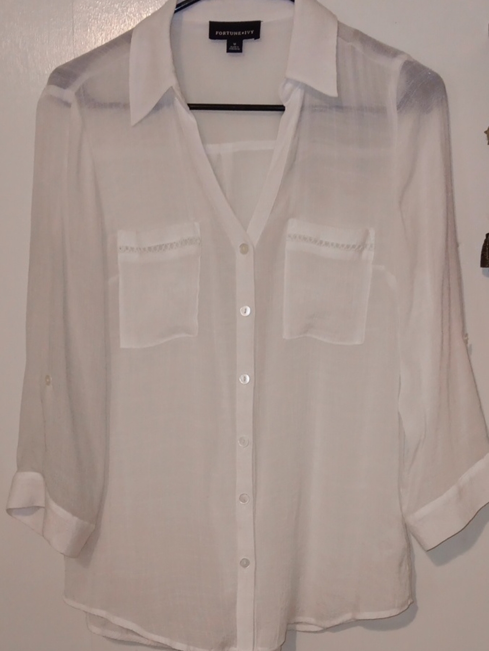 Fortune + Ivy White Sheer Button-Down Shirt